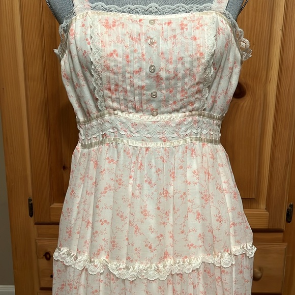 Vintage 70’s Gunne Sax Pink & White Floral Prairie Dress XXS - Picture 7 of 15